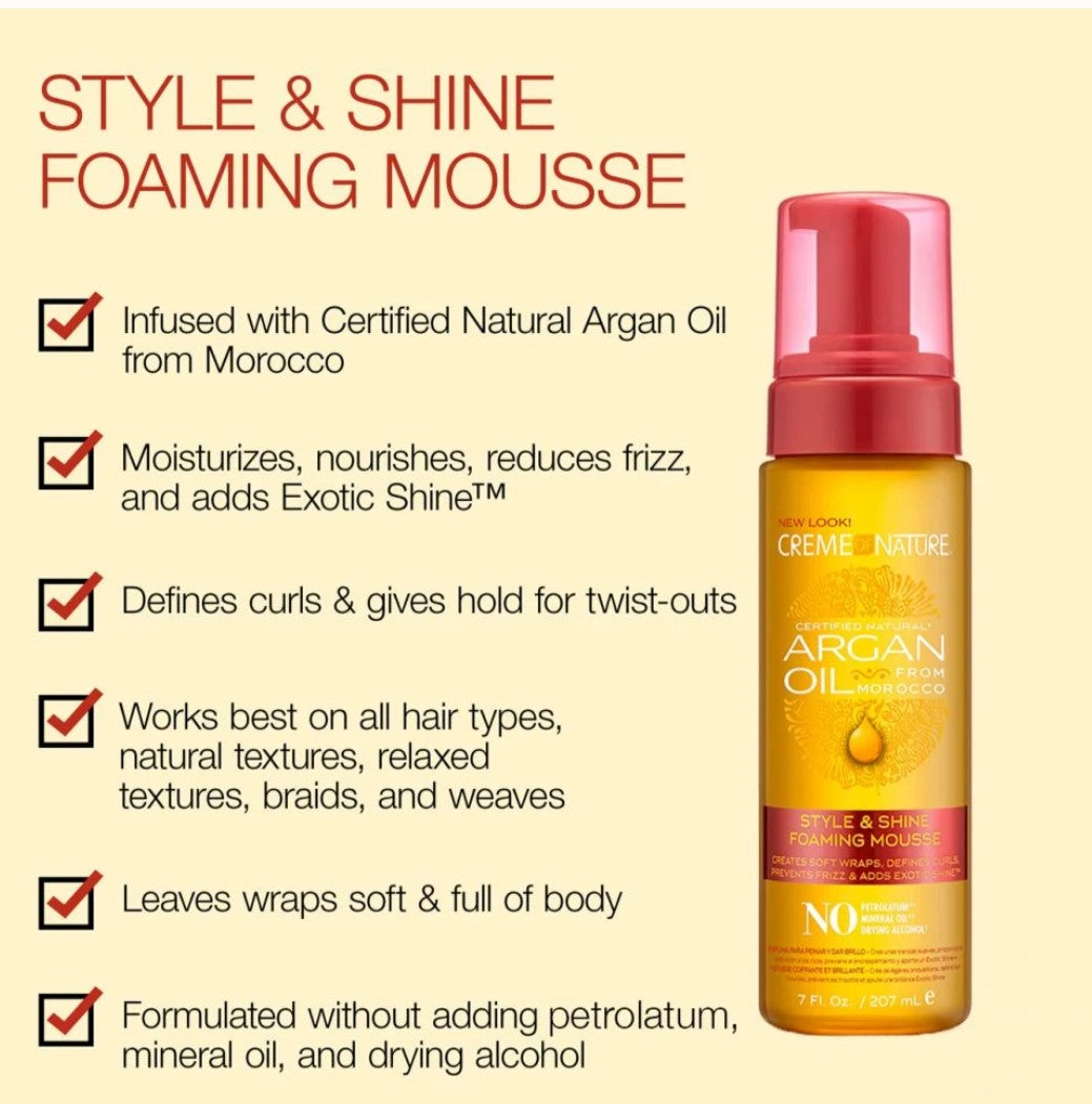 Cream of Nature Argan Oil Style and Shine Foaming Mousse 8oz.