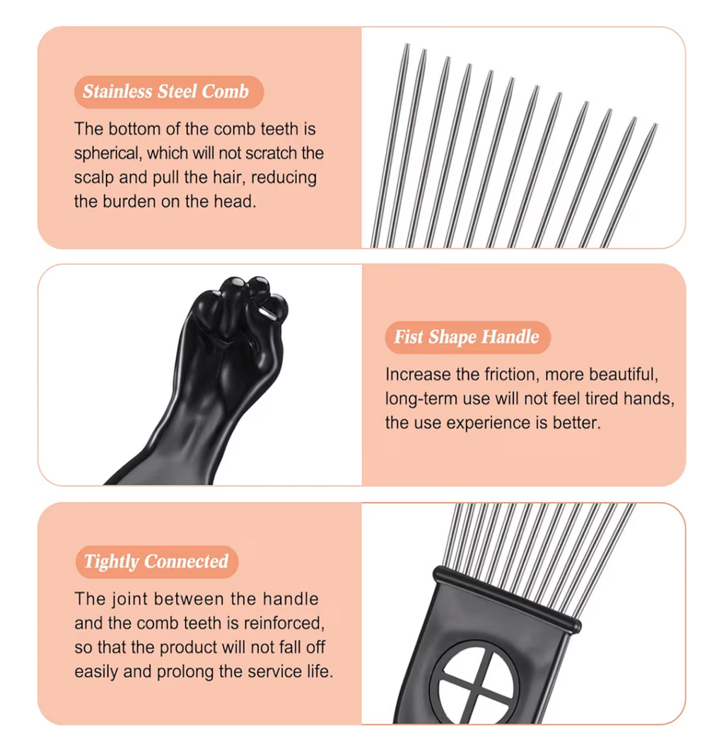 Metal Afro Fan Pik Comb (large)